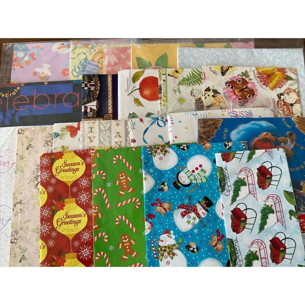 Vintage Wrapping Paper Large Lot Many New Christmas Baby Wedding Holiday Kids